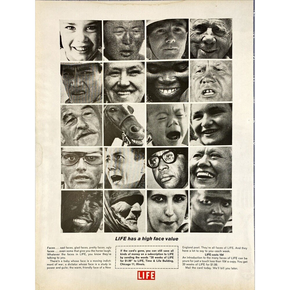 Life Magazine "Life has a high face value" Vintage Print Ad 1963